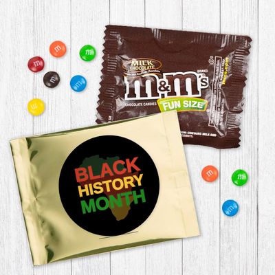 12ct Black History Month Candy Party Favors M&M's Candy Fun Size (12 Pack) - Gold Foil - (3 x 4in) Milk Chocolate