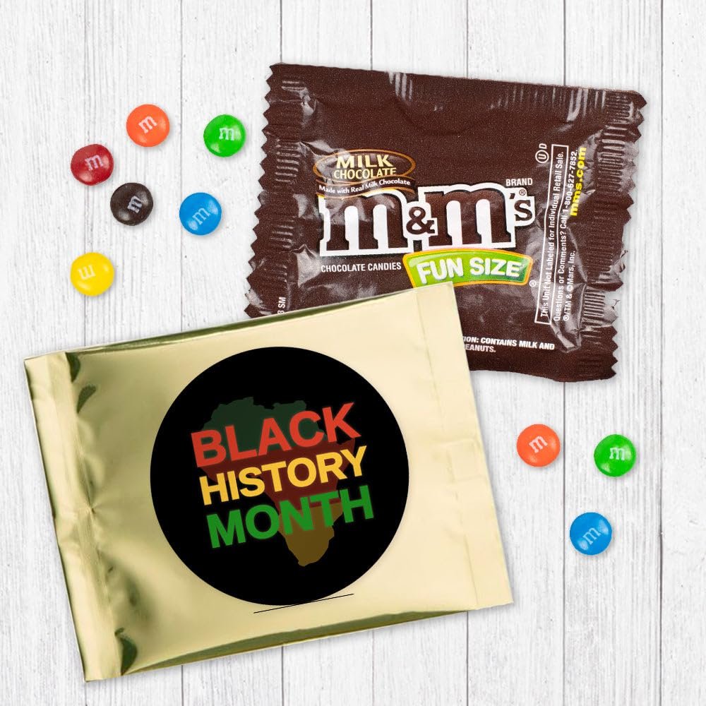 12ct Black History Month Candy Party Favors M&M's Candy Fun Size (12 Pack) - Gold Foil - (3 x 4in) Milk Chocolate