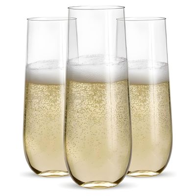 Prestee 48 Pack Plastic Champagne Flutes 9 oz - Stemless Disposable Champagne Flutes for Cocktails Mimosa Bar and Party Supplies - Clear Shatterproof Plastic Wine Glasses for Wedding and Summer Party