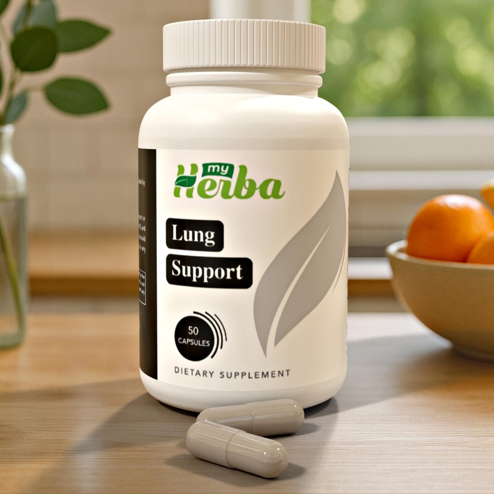 MyHerba Lung Support Supplement - Vegan Formula with Marshmallow Root, Chlorella, Ginkgo Biloba Leaf, Irish Sea Moss & PAU DArco - Deep Lung Cleanse, Detox and Immune Support for Adults, 50 Capsules
