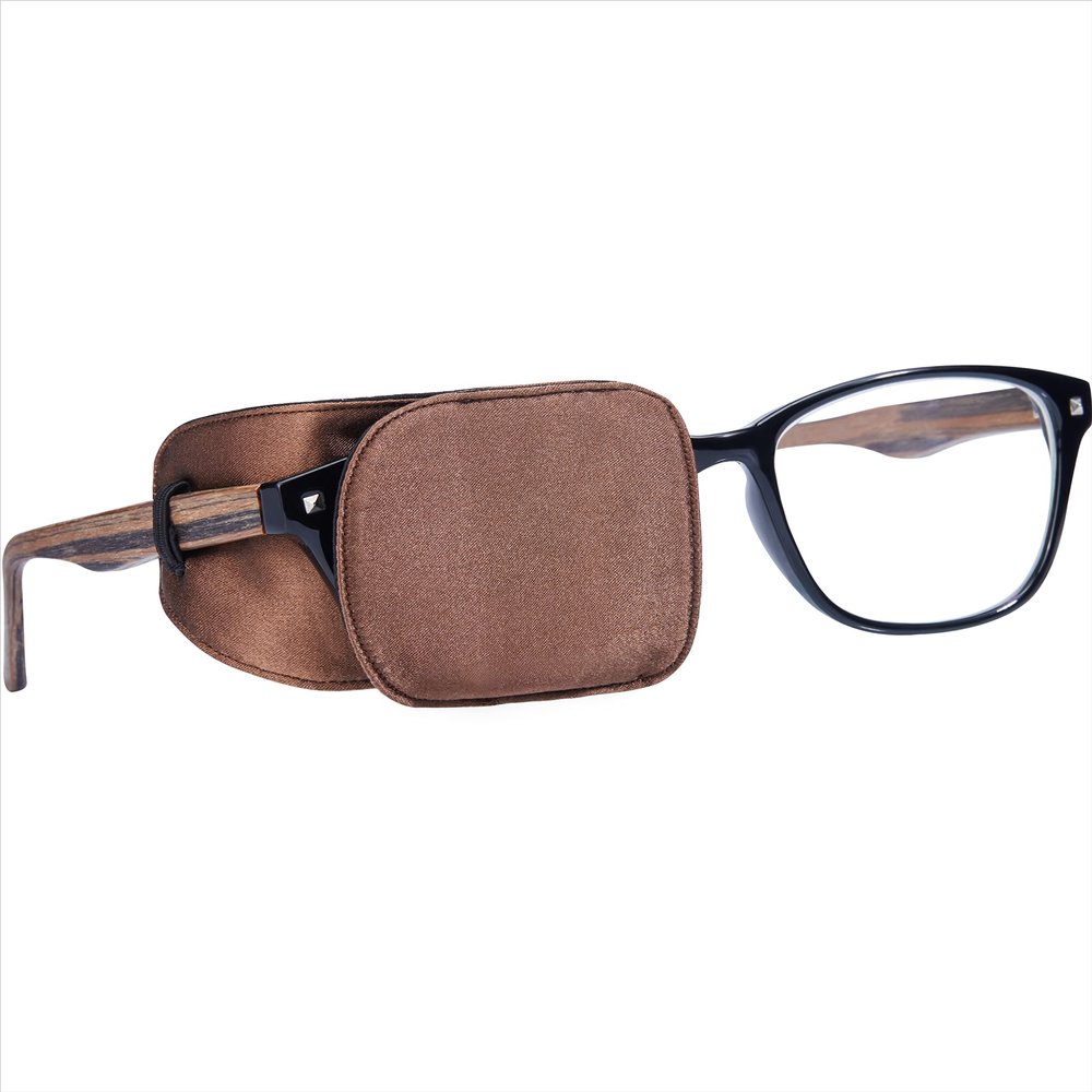 Astropic Silk Eye Patch for Adults Kids Glasses to Cover Either Eye (Medium, Brown)