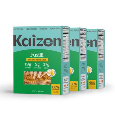 KAIZEN KETO Pasta Fusilli - 2 Net Carbs, 19g protein - Gluten-Free, Keto Pasta Made w/High Fiber Lupini Flour - 8 ounces (Pack of 3)