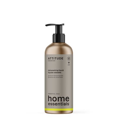 ATTITUDE Dish Soap, EWG Verified, Plant and Mineral-Based Ingredients, Vegan and Cruelty-free Household Products, Geranium and Lemongrass, 16 Fl Oz