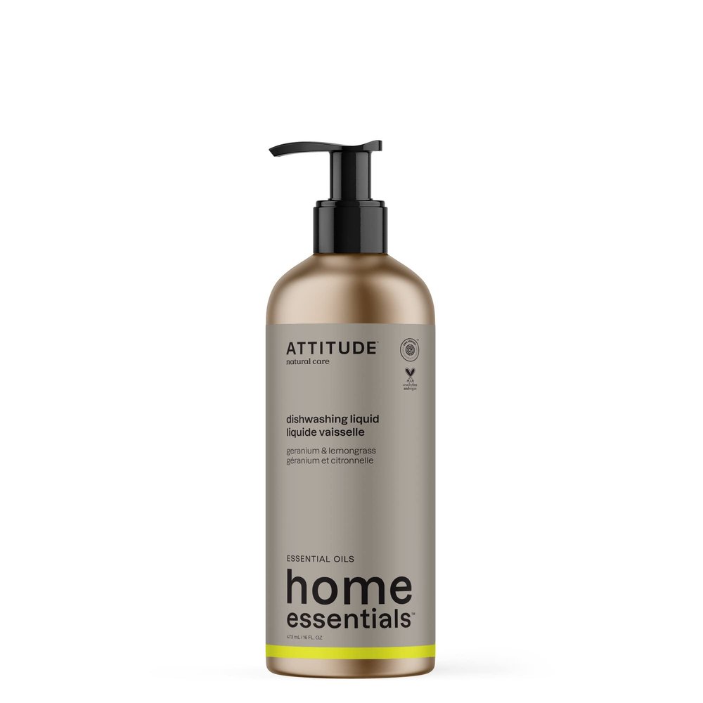 ATTITUDE Dish Soap, EWG Verified, Plant and Mineral-Based Ingredients, Vegan and Cruelty-free Household Products, Geranium and Lemongrass, 16 Fl Oz