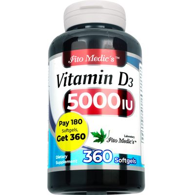 FITO MEDIC'S Lab - Vitamin d - 5000 IU of - Vitamin d3-360 Softgels - Vitamin d3 5000 iu - for Bone, Teeth, Muscle and Immune Health Support, Ultra high Absorption, vitamina d3.