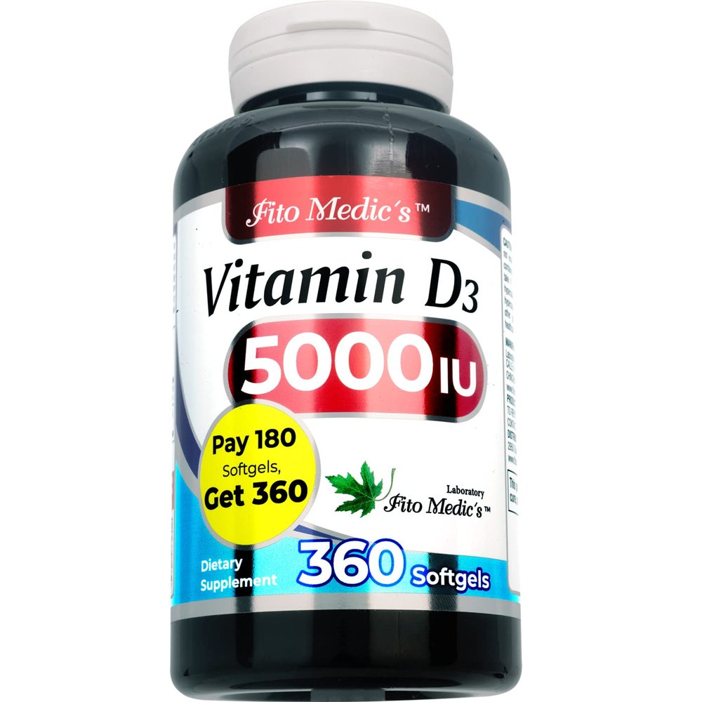 FITO MEDIC'S Lab - Vitamin d - 5000 IU of - Vitamin d3-360 Softgels - Vitamin d3 5000 iu - for Bone, Teeth, Muscle and Immune Health Support, Ultra high Absorption, vitamina d3.