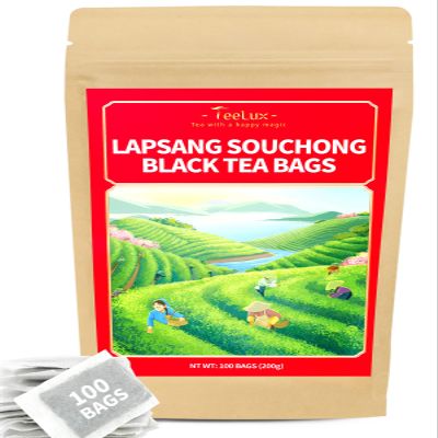 TeeLux Lapsang Souchong Tea Bags, Premium Smoked Black Tea, Caffeinated, 100 Count Tea Bags for Hot & Iced Tea