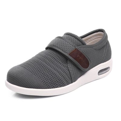 Diabetic Shoes for Man, Elderly Arthritis Edema Orthopedic Shoes House Anti Slip Shoes, Adjustable Elderly Shoes, Wide Comfortable, for Swollen Feet, Plantar Fasciitis ( Color : Grey , Size : 12 )