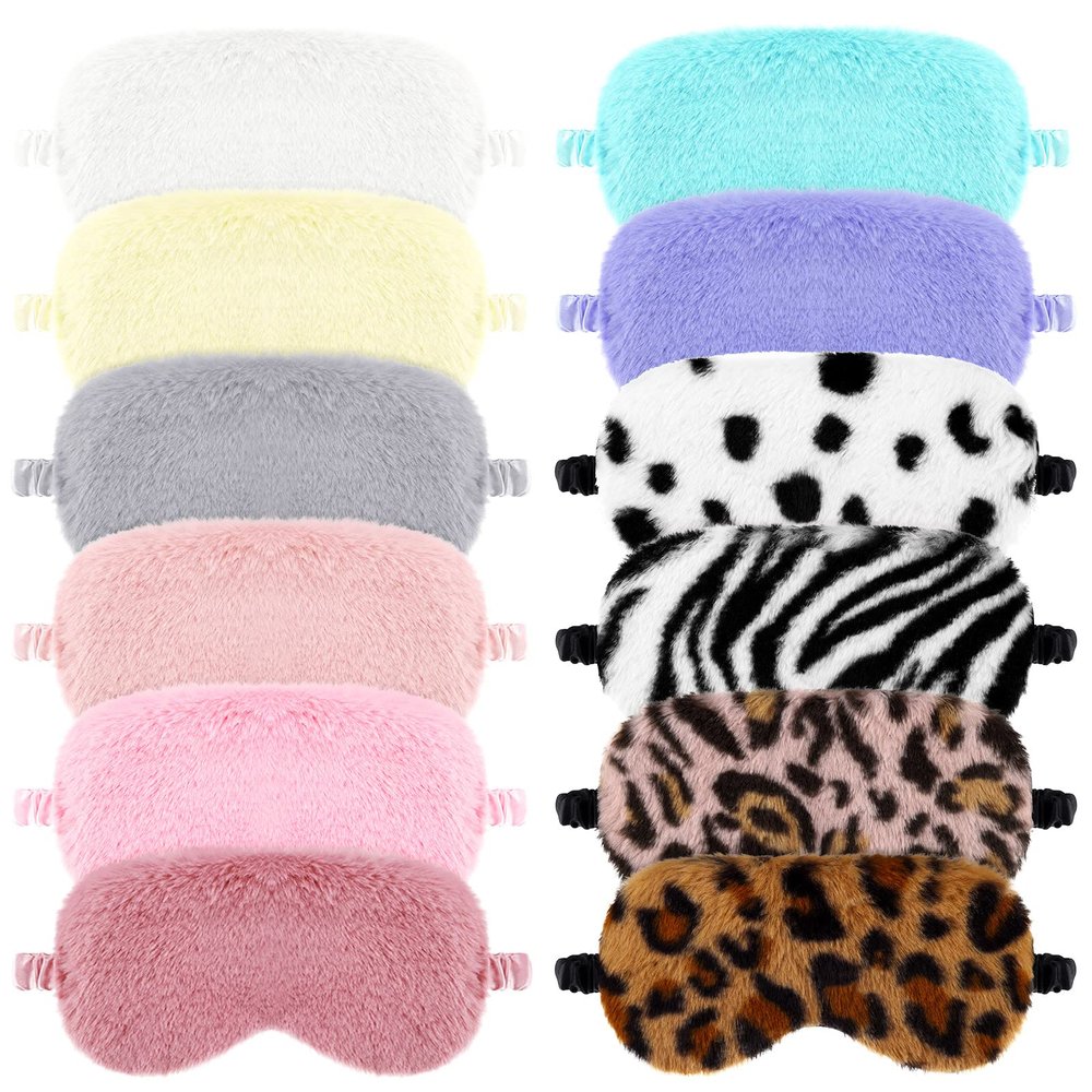 12 Pcs Plush Eye Mask Soft Sleeping Blindfold Eye Mask Furry Comfortable Sleep Eyes Cover for Women Sleepover