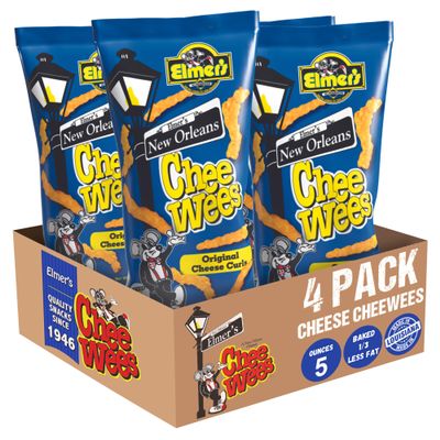 Elmer's New Orleans Chee-wee's, Authentic NOLA Original Flavor, Irresistible Crunchy Snack Delight 5 oz Bags, Pack of 4