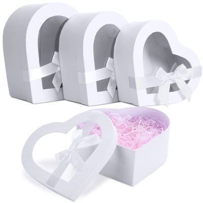 3 Sets Valentines Heart Shaped Boxes for Flowers Mother's Day Gift Packaging with Transparent Window Lids for Luxury Flower Arrangements Flower Box Gift Wrap Boxes for Wedding Birthday(White)