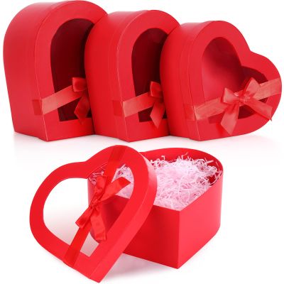 Thenshop 3 Sets Valentines Heart Shaped Boxes for Flowers Mother's Day Gift Packaging with Transparent Window Lids for Luxury Flower Arrangements Flower Box Gift Wrap Boxes for Wedding Birthday(Red)