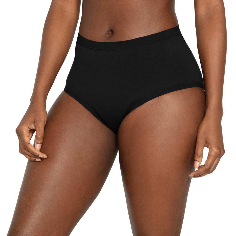The Period Company High Waist Absorbent Period Underwear for Women Medium Flow Reusable, Super-Absorbent, Leak Resistant Period Panties Ultra Soft Microfiber with Organic Cotton Gusset Black, L