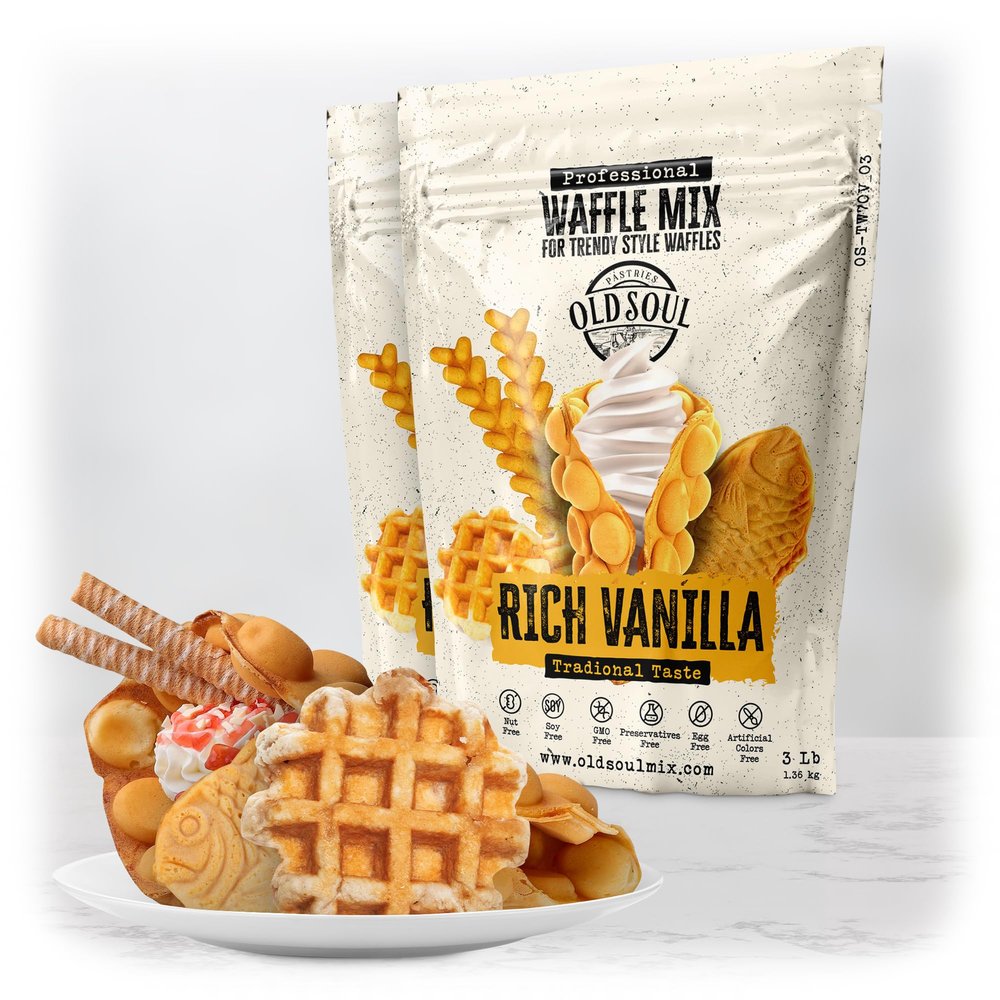 Trendy Waffle & Pancake Mix | Bubble Belgian Cone | Natural Ingredients | Easy Preparation | Reach Vanilla Flavor | 6 Lbs