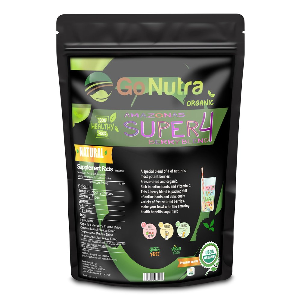 Go Nutra Organic Freeze Dried Acai Berry Blend for Bowls | Superfood Smoothie Mix with 4 Immune Boosting Berries | Acai Maqui Elderberry Acerola | Antioxidant Freeze Dried Berries 15 Servings 8oz