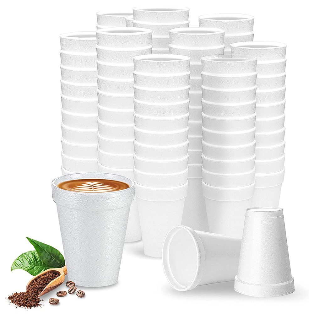 Shop Square 8 Oz Disposable Foam Cups (100 Pack), White Foam Insulates Hot & Cold Beverages, Made in the USA, To-Go Cups - for Coffee, Tea, Hot Cocoa, Soup, Broth, Smoothie, Soda, Juice