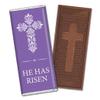 12ct Personalized Easter Candy Party Favors Cross Embossed Chocolate Bars & Wrappers (12 Pack) - No Assembly Required - Purple He Has Risen view 1