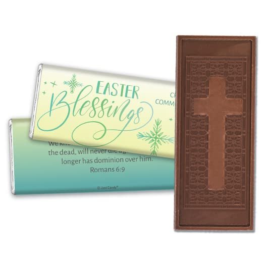 12ct Personalized Easter Candy Party Favors Cross Embossed Chocolate Bars & Wrappers (12 Pack) - No Assembly Required - Easter Blessings