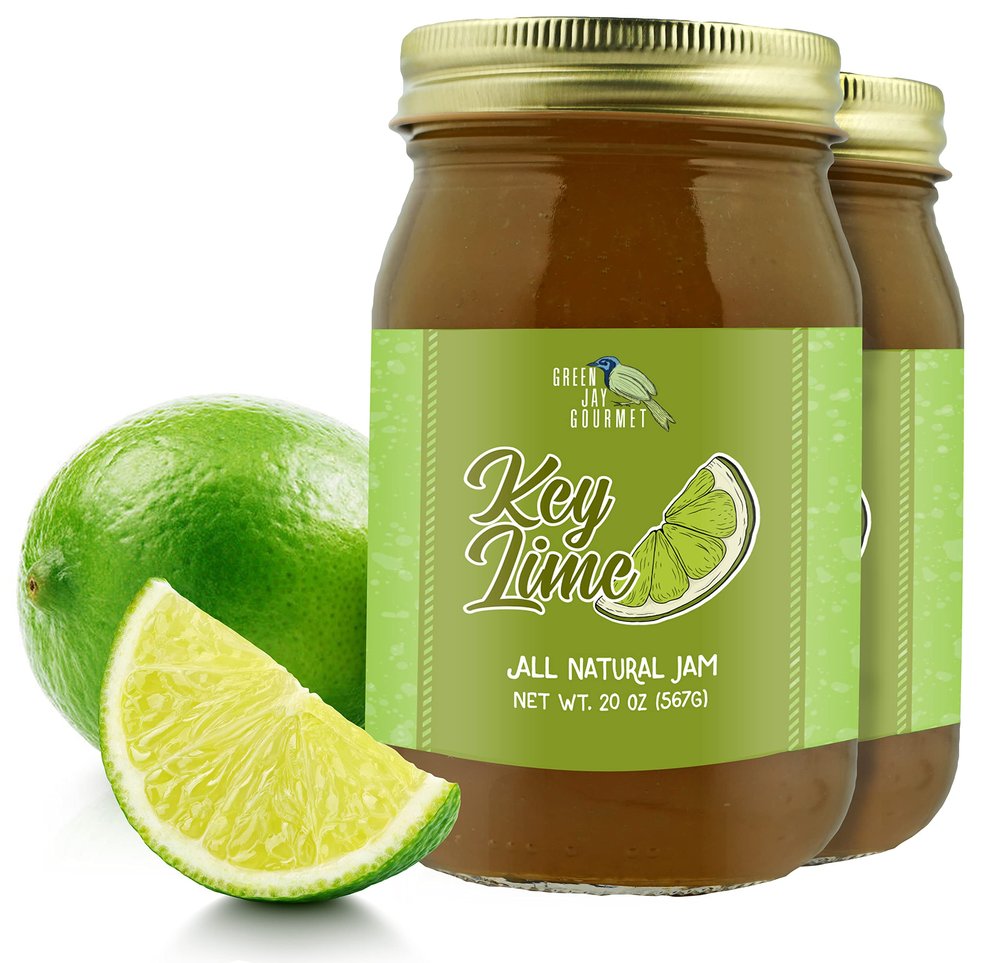 Green Jay Gourmet Key Lime Jam All-Natural Lime Jam Key Lime Pie Filling & Dessert Topping Vegan, Gluten free - Contains No Preservatives or Corn Syrup USA Made Jelly 2 x 19 Ounces