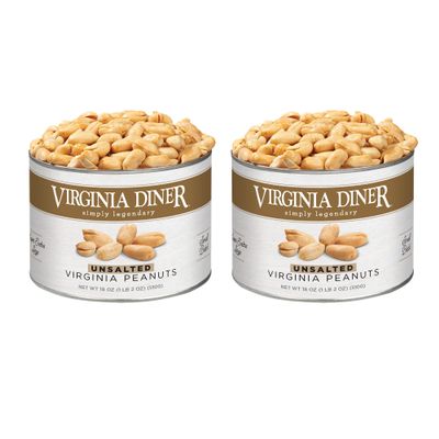 Virginia Diner Unsalted Gourmet Peanuts Blister Roasted XL Virginia Nuts All Natural VA Peanuts 18oz (2 Pack)