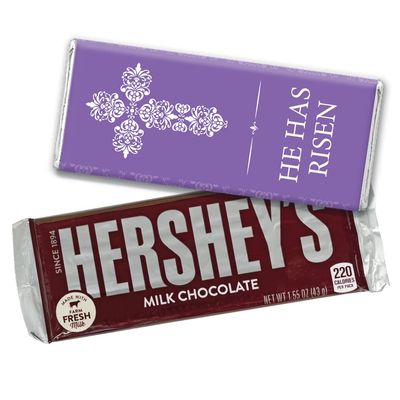 12ct Personalized Easter Candy Party Favors Chocolate Bars & Wrappers (12 Pack) - No Assembly Required - Purple He Has Risen