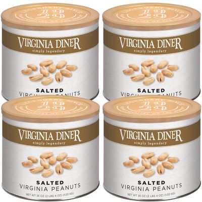 Virginia Diner Gourmet Extra Large Virginia Peanuts Blister Roasted Nuts All Natural Healthy Snack Gift 36oz (4 Pack) Salted