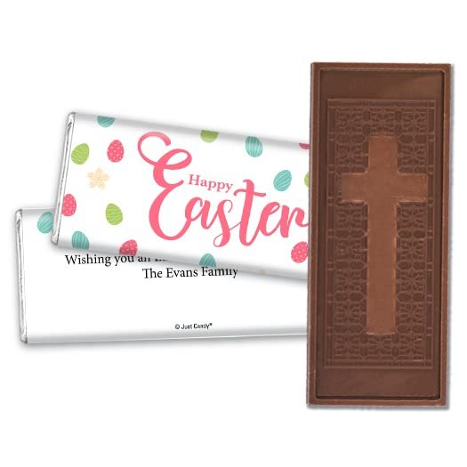 12ct Personalized Easter Candy Party Favors Cross Embossed Chocolate Bars & Wrappers (12 Pack) - No Assembly Required - Easter Eggs