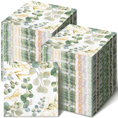 Spiareal Eucalyptus Napkins Disposable Hand Towels for Bathroom Sage Green Leaves Guest Decorative Paper Hand Towels for Dinner Banquet Party Wedding Dinning Decor(200 Pcs)