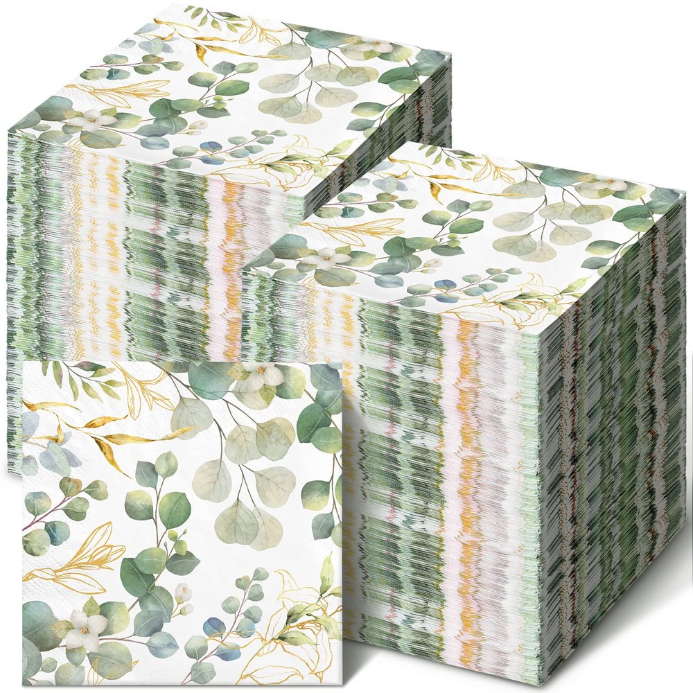 Spiareal Eucalyptus Napkins Disposable Hand Towels for Bathroom Sage Green Leaves Guest Decorative Paper Hand Towels for Dinner Banquet Party Wedding Dinning Decor(200 Pcs)