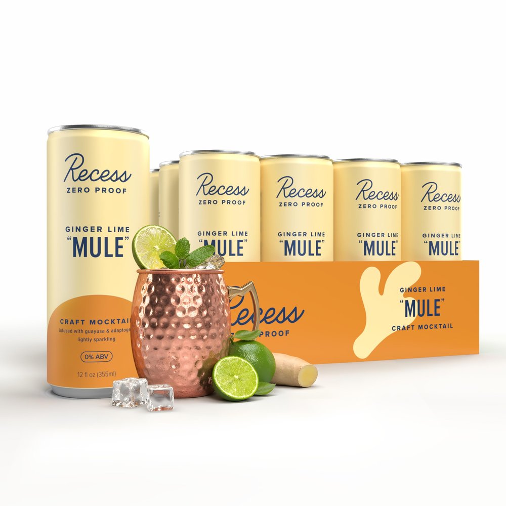 Recess Zero Proof Ginger Lime Mule Mocktail, 12 Pack