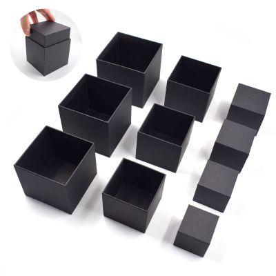 KeaJuidy Nesting Gift Box Gift Set - Up and Bottom Cover Surprise Box - Small Square Kraft Paper Boxes - Christmas, Halloween, Birthday (1.7-3.5 Inch), Black
