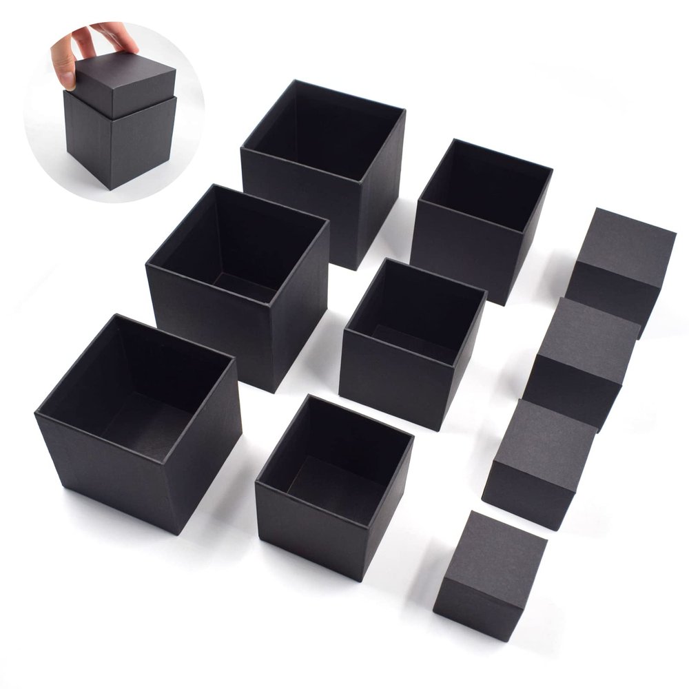 KeaJuidy Nesting Gift Box Gift Set - Up and Bottom Cover Surprise Box - Small Square Kraft Paper Boxes - Christmas, Halloween, Birthday (1.7-3.5 Inch), Black