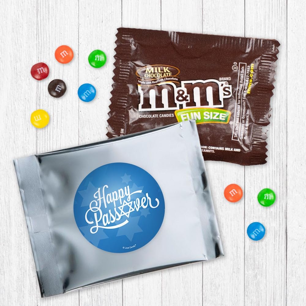 12ct Happy Passover Candy Party Favors M&M's Candy Fun Size (12 Pack) - Silver Foil - (3 x 4in) Milk Chocolate