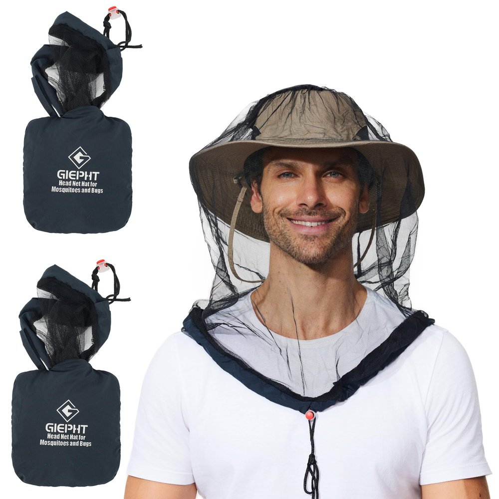 G GIEPHT 2 Pack Mosquito Head Net Mesh for Hiking & Outdoors,Bug Netting over Hat Adults Fishing,Insect Shield Protection Face Cover Mask Hood against Fly Midge Gnat