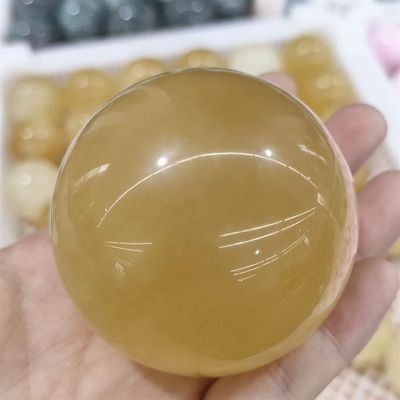 WGPHD Meditation Home 45-55mm Natural Yellpw Calcite Quartz Crystal Sphere Ball Gemstone Home Decor