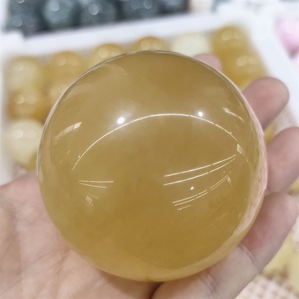 WGPHD Meditation Home 45-55mm Natural Yellpw Calcite Quartz Crystal Sphere Ball Gemstone Home Decor