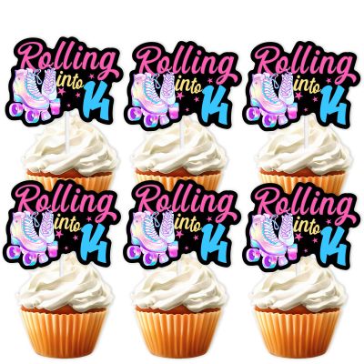 18pcs Black Glitter Pink Roller Skates Dessert Cupcake Topper 80s 90s Retro Hip Hop Roller Skating Rolling into 14 Theme Decor Supplies Boy Girl 14th Happy Birthday Party Decorations