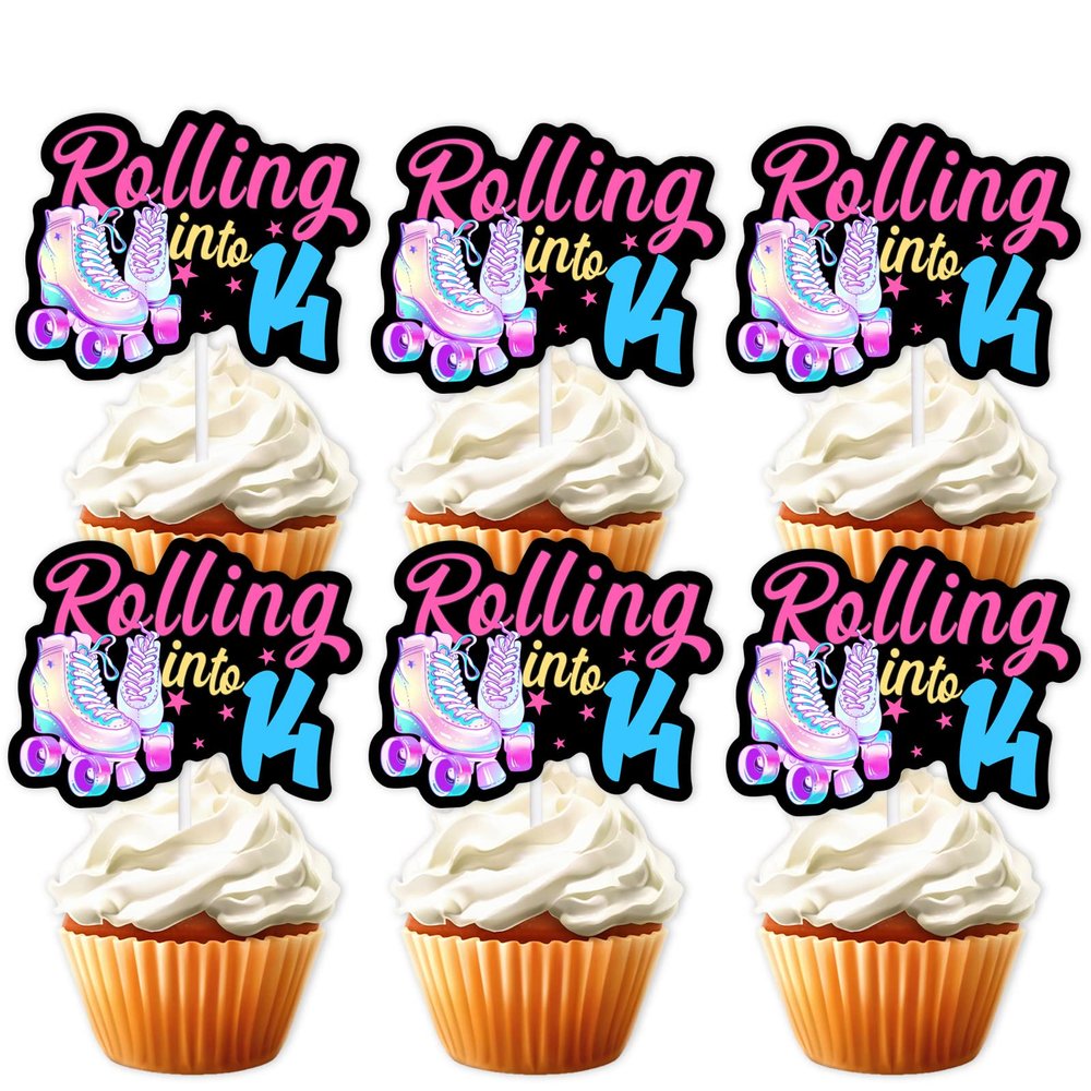 18pcs Black Glitter Pink Roller Skates Dessert Cupcake Topper 80s 90s Retro Hip Hop Roller Skating Rolling into 14 Theme Decor Supplies Boy Girl 14th Happy Birthday Party Decorations