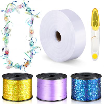 Berlune Candy Lei Making Kit for Graduation Party Favor Include 2 in x 1000 ft Poly Tubing 3 Rolls Curling Gift Ribbon 300 Yd/ 900 ft and Scissor for Hawaii Tropical Wedding DIY(Purple, Blue, Yellow)