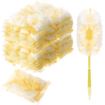 Vesici 100 Pcs Duster Refills Compatible with Swiffer Dusters Bulk Disposable Replacement Thickened with 1 Handle Heavy Duty for Cleaning, Office (Yellow)