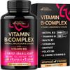 Vitamin B Complex for Men & Women - Riboflavin B2, B12, B1, B3, B5, B6, B7, B8, B9 | Vitamin C, Choline, Inositol - B-Complex Supplement - Energy, Brain & Heart Support - Made in USA, 60 Vegan Caps view 1