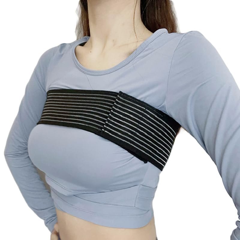 Breast Implant Stabilizer Band, Elastic Chest Compression Band Breast Augmentation Reduction Strap Bandage, Chest Support Strap Wrap Bandage for Fitness Exercise Running Sports Bra Alternative (Black)