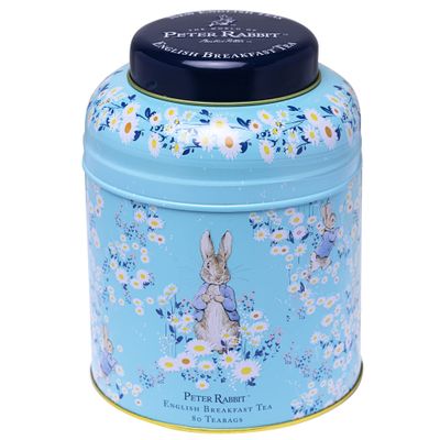 New English Teas Peter Rabbit Daisies Round Tea Caddy with 80 English Breakfast Teabags