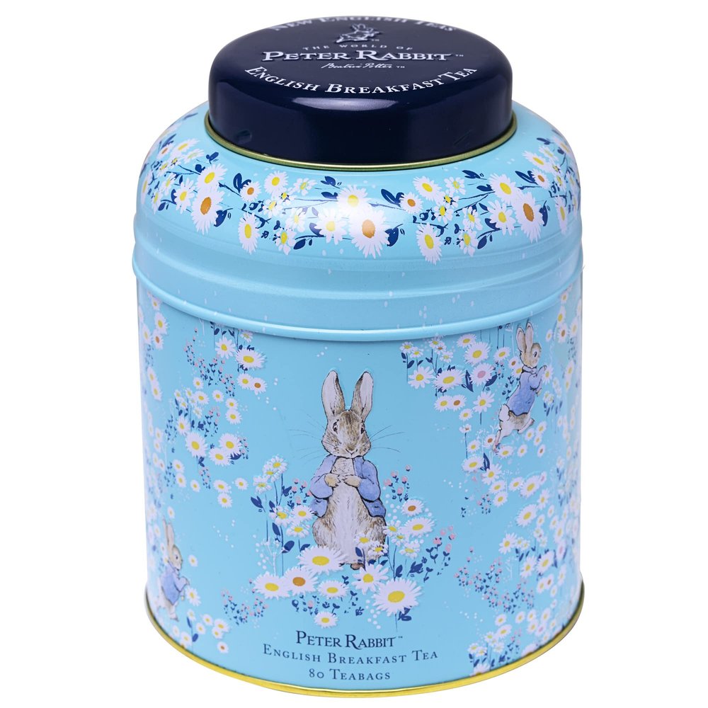 New English Teas Peter Rabbit Daisies Round Tea Caddy with 80 English Breakfast Teabags