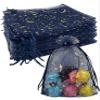 Jexila 100PCS Navy Blue Organza Bags 4X6 with Moon Stars Drawstring Gift Bags Small Mesh Bag for Wedding Party Favor Candy Bags view 1
