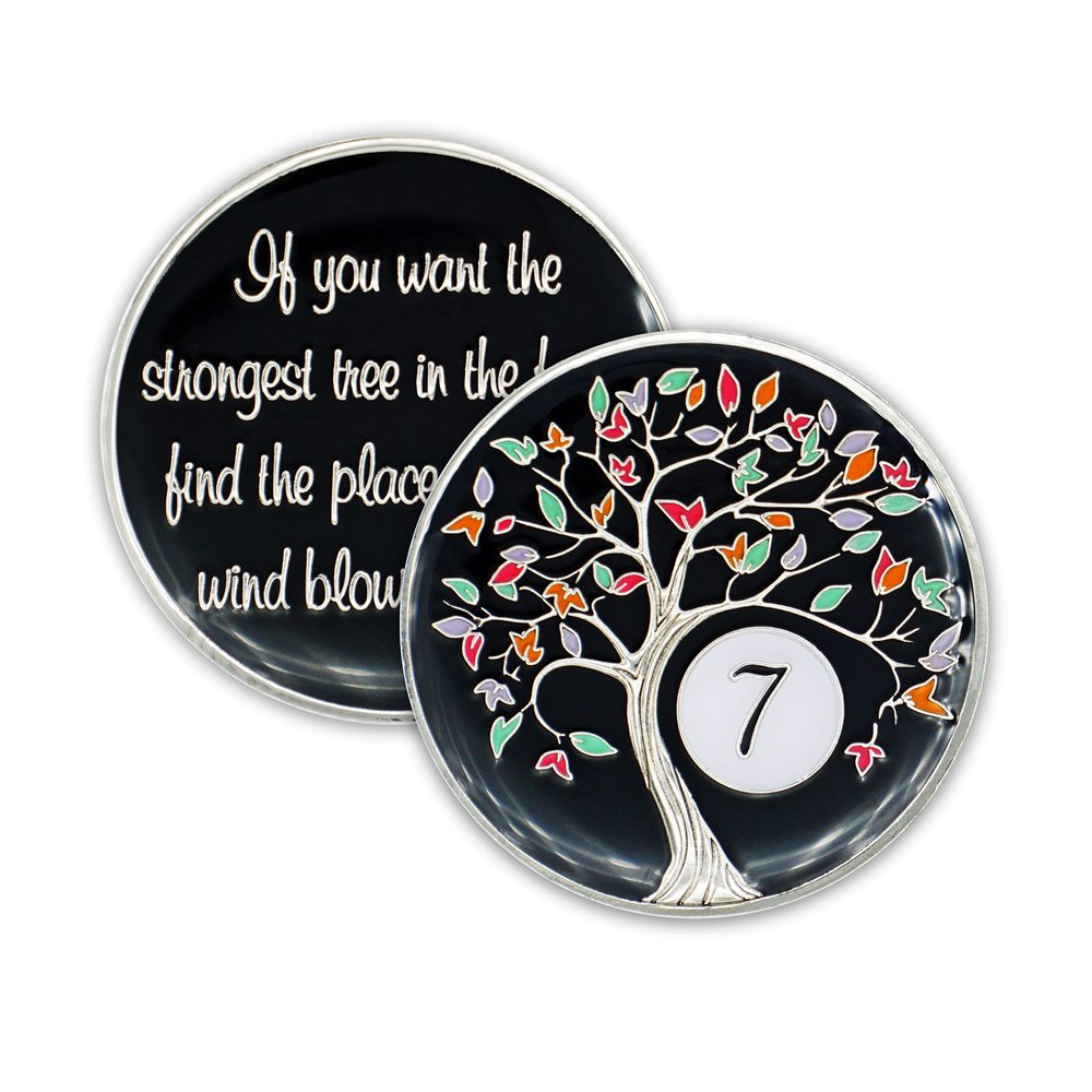 7 Year Sobriety Chip | Tree of Life AA Coin Token Medallion with Glow in The Dark Recovery Anniversary
