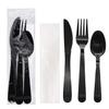 Party Essentials Individually Wrapped Black Plastic Cutlery Packets/Heavy Duty Silverware Kits, Fork/Spoon/Knife/Napkin, 100 Sets view 1