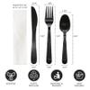 Party Essentials Individually Wrapped Black Plastic Cutlery Packets/Heavy Duty Silverware Kits, Fork/Spoon/Knife/Napkin, 100 Sets view 3