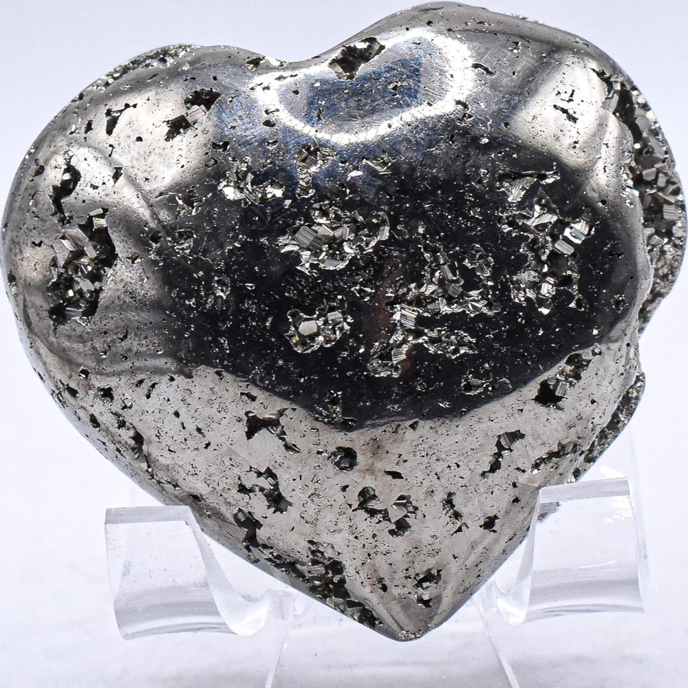 55mm 165g Iron Pyrite Cubes Druzy Geode Cluster Carved into Heart Polished Natural Sparkling Gemstone Crystal Mineral Specimen - Peru