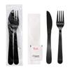 Party Essentials Individually Wrapped Black Plastic Utensil Sets/Heavy Duty Flatware Packs, Fork/Knife/Napkin/Salt/Pepper, 100 Sets view 1